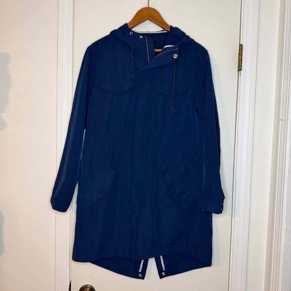 Madewell Womens Hooded Anorak Coat Jacket Blue Small Pockets Zip Up